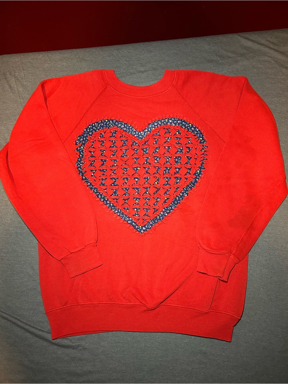 Hanes Vintage Red Sweatshirt with Navy Heart Graphic cottagecore grannycore